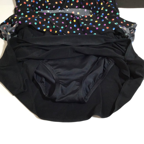 Great Lengths Swimdress Swimwear Womens 10 Black Polka Dot Tiered Bra Cups - Picture 9 of 11